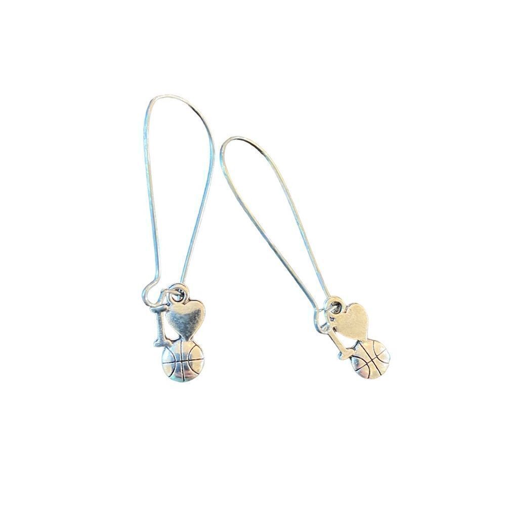 I love basketball charm dangling earrings silver color